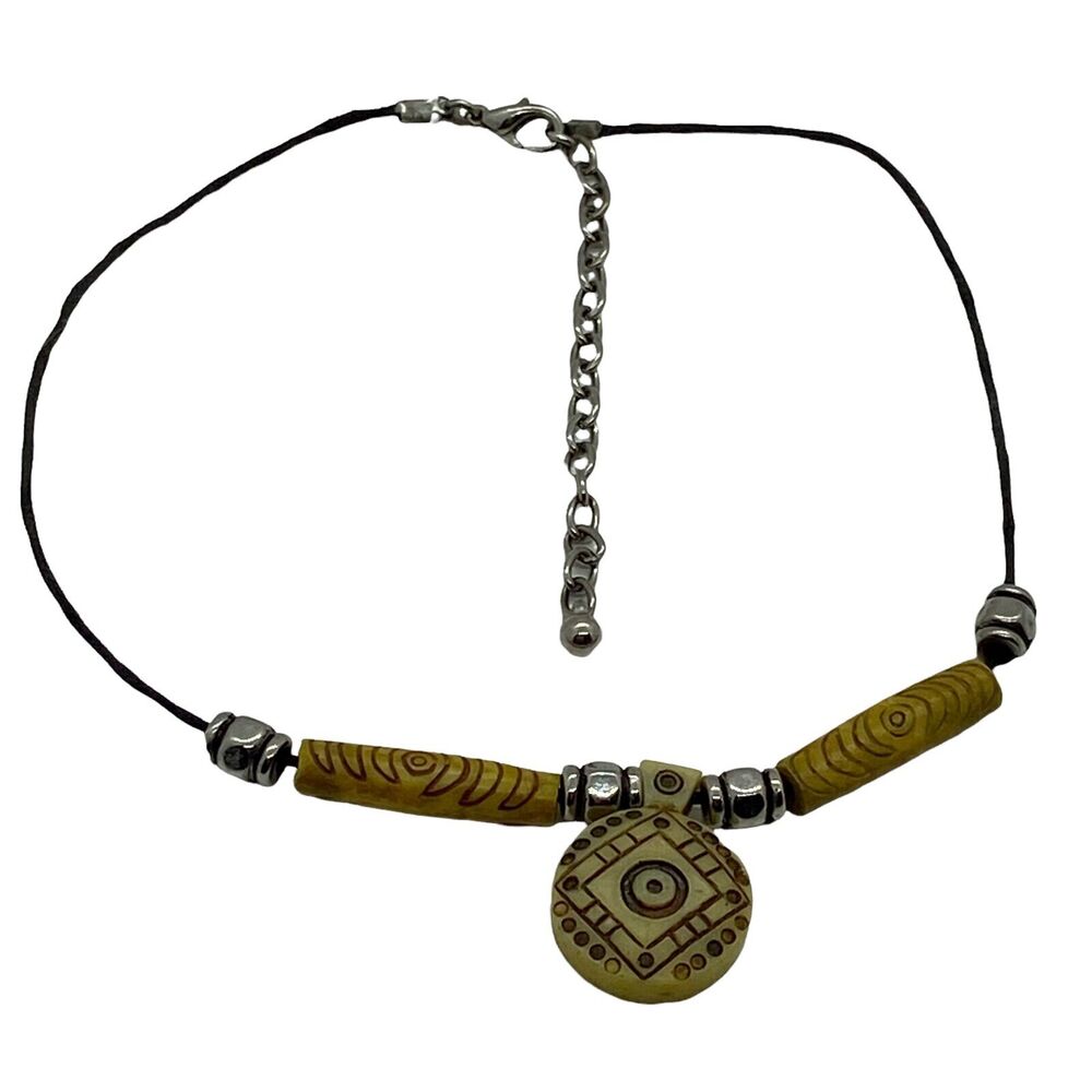 Panama Jack Unisex Brown Cord Tribal Lobster Claw Clasp Hippy Necklace 13.5"
